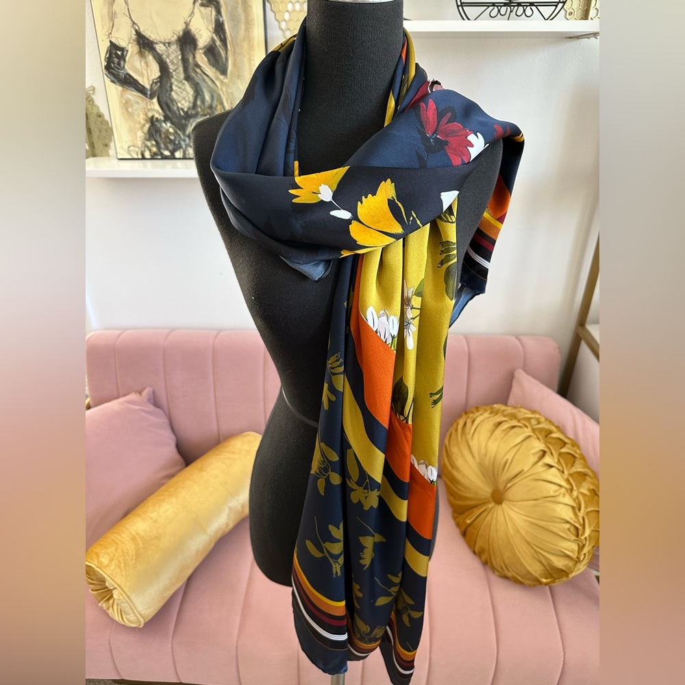 Ted Baker Saskiia Navy and Yellow Floral Long Scarf